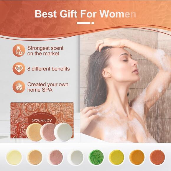 SHOWER STEAMERS FRUIT AROMATHERAPY 8 PIECE GIFT BOX BATH BOMBS W ESSENTIAL OILS - Picture 2 of 5